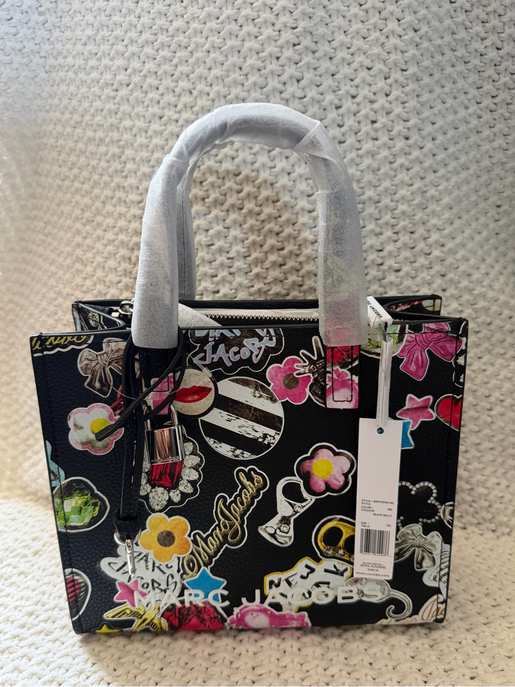 Marc Jacobs Black Floral & Sticker Print Satchel